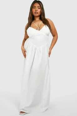 Smock Dresses*boohoo Plus Cotton Strappy Maxi Dress white