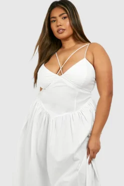 Smock Dresses*boohoo Plus Cotton Strappy Maxi Dress white