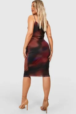 Midi Dresses*boohoo Plus Cowl Neck Abstract Mesh Midi Dress purple