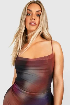Midi Dresses*boohoo Plus Cowl Neck Abstract Mesh Midi Dress purple