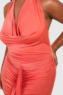 Bodycon Dresses*boohoo Plus Cowl Neck Ruched Maxi Dress orange