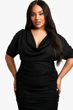 Bodycon Dresses*boohoo Plus Cowl Neck Ruched Midaxi Dress black