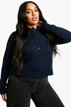 Cardigans*boohoo Plus Crew Neck Button Front Cardigan navy