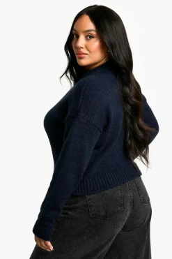 Cardigans*boohoo Plus Crew Neck Button Front Cardigan navy