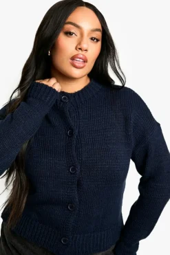 Cardigans*boohoo Plus Crew Neck Button Front Cardigan navy