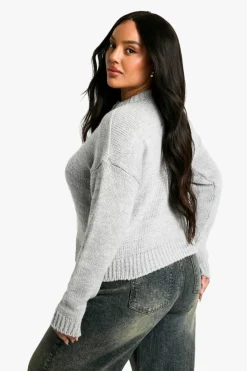 Cardigans*boohoo Plus Crew Neck Button Front Cardigan grey