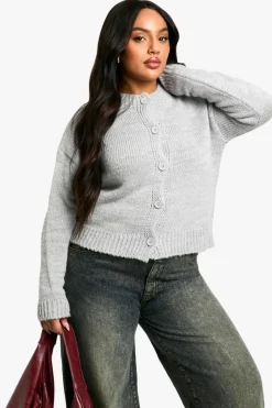 Cardigans*boohoo Plus Crew Neck Button Front Cardigan grey