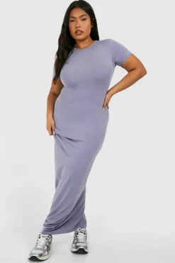 Bodycon Dresses*boohoo Plus Crew Neck Short Sleeve Maxi Dress blue
