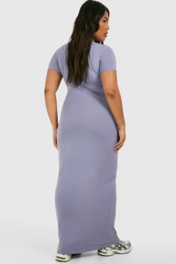 Bodycon Dresses*boohoo Plus Crew Neck Short Sleeve Maxi Dress blue