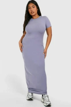 Bodycon Dresses*boohoo Plus Crew Neck Short Sleeve Maxi Dress blue