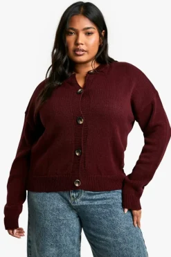 Cardigans*boohoo Plus Crew Neck Soft Knit Cardigan plum