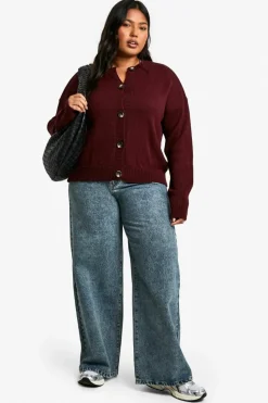 Cardigans*boohoo Plus Crew Neck Soft Knit Cardigan plum