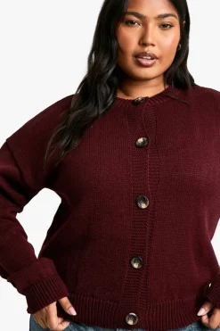 Cardigans*boohoo Plus Crew Neck Soft Knit Cardigan plum