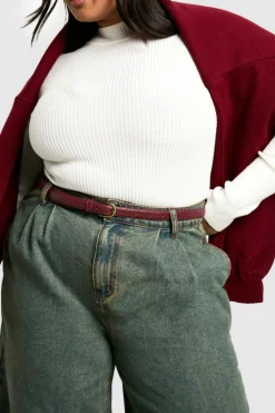 Belts*boohoo PLUS CROC SKINNY BELT berry