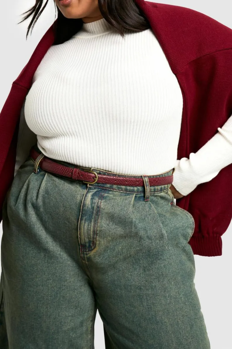 Belts*boohoo PLUS CROC SKINNY BELT berry