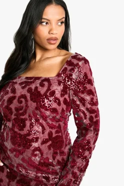 Bodycon Dresses|Mini Dresses*boohoo Plus Demask Square Neck Bodycon Dress berry