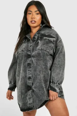 Shirt Dresses|Mini Dresses*boohoo Plus Denim Oversized Shirt Dress grey