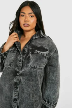 Shirt Dresses|Mini Dresses*boohoo Plus Denim Oversized Shirt Dress grey