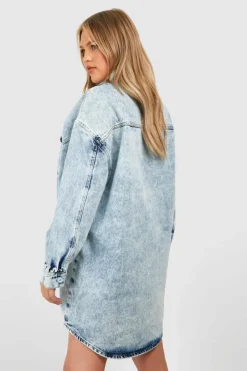 Shirt Dresses|Denim*boohoo Plus Denim Oversized Shirt Dress acid wash light blue