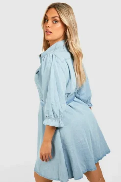 Mini Dresses|Denim*boohoo Plus Denim Pocket Tie Belt Skater Dress light wash