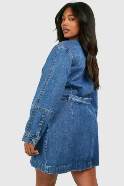 Wrap Dresses*boohoo Plus Denim Wrap Dress blue