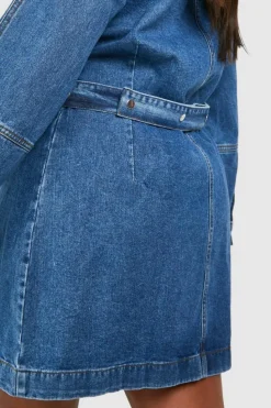 Wrap Dresses*boohoo Plus Denim Wrap Dress blue