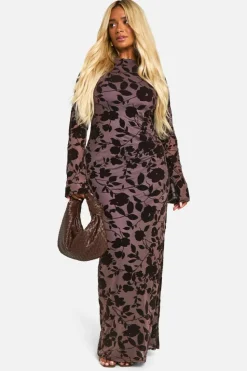Bodycon Dresses|Maxi Dresses*boohoo Plus Devore Low Back Column Maxi Dress chocolate