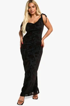 Maxi Dresses*boohoo Plus Devore Tie Shoulder Maxi Dress chocolate