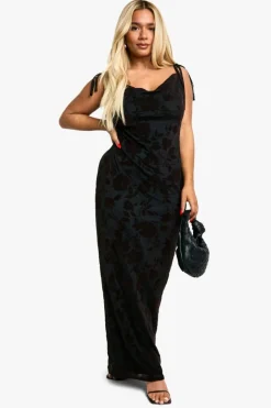 Maxi Dresses*boohoo Plus Devore Tie Shoulder Maxi Dress chocolate