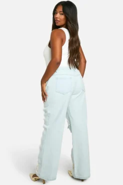 Up To 80% Off Winter Warmers|Jeans*boohoo Plus Diamante Mesh Straight Leg Jean light blue