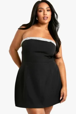 Skater Dresses*boohoo Plus Diamante Trim Skater Mini Dress black