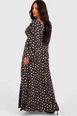 Skater Dresses|Maxi Dresses*boohoo Plus Ditsy Balloon Sleeve Milkmaid Maxi Dress black