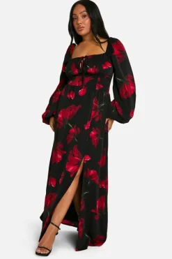 Skater Dresses|Maxi Dresses*boohoo Plus Ditsy Balloon Sleeve Milkmaid Maxi Dress black