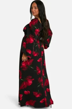 Skater Dresses|Maxi Dresses*boohoo Plus Ditsy Balloon Sleeve Milkmaid Maxi Dress black