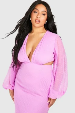 Skater Dresses*boohoo Plus Dobby Mesh Cut Out Maxi Dress purple