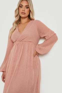 Midi Dresses*boohoo Plus Dobby Twist Front Midi Dress blush