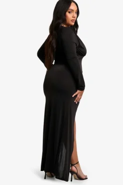 Wrap Dresses*boohoo Plus Double Shoulder Pad Wrap Maxi Dress black