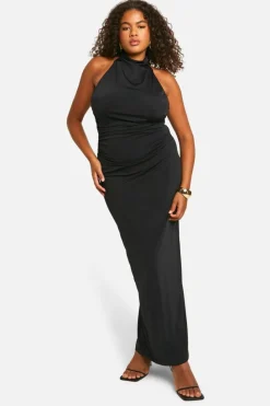 Bodycon Dresses*boohoo Plus Double Slinky Twist Back Detail Maxi Dress black