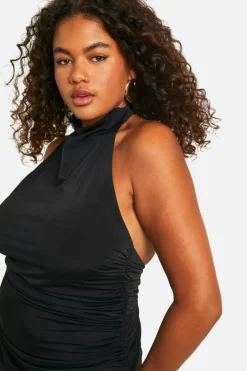 Bodycon Dresses*boohoo Plus Double Slinky Twist Back Detail Maxi Dress black