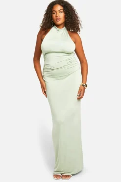 Bodycon Dresses*boohoo Plus Double Slinky Twist Back Detail Maxi Dress sage