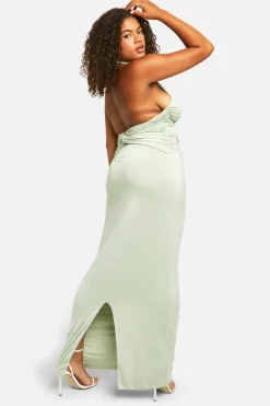 Bodycon Dresses*boohoo Plus Double Slinky Twist Back Detail Maxi Dress sage