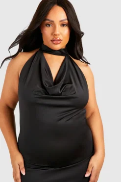 Bodycon Dresses*boohoo Plus Drape Halterneck Slinky Maxi Dress black