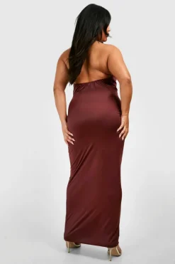 Bodycon Dresses*boohoo Plus Drape Halterneck Slinky Maxi Dress cherry