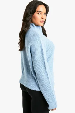 Jumpers*boohoo Plus Drawstring Zip Funnel Neck Jumper blue
