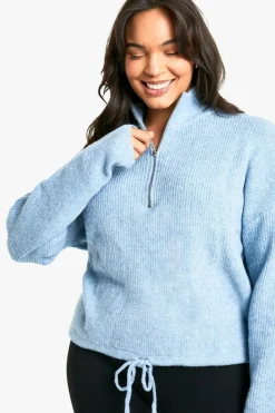 Jumpers*boohoo Plus Drawstring Zip Funnel Neck Jumper blue