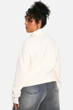 Jumpers*boohoo Plus Drawstring Zip Funnel Neck Jumper ecru