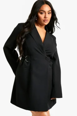 Blazer Dresses|Suits & Tailoring*boohoo Plus D-Ring Cinched Waist Blazer Dress black