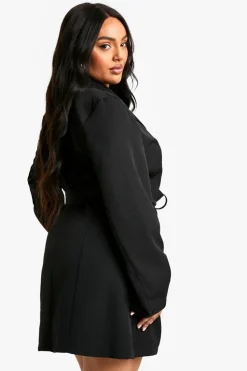 Blazer Dresses|Suits & Tailoring*boohoo Plus D-Ring Cinched Waist Blazer Dress black