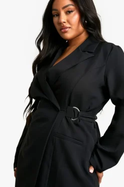 Blazer Dresses|Suits & Tailoring*boohoo Plus D-Ring Cinched Waist Blazer Dress black