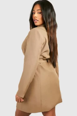 Blazer Dresses|Long Sleeve Dresses*boohoo Plus D-ring Utility Blazer Dress taupe